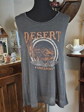 Express Desert Dreaming Graphic Muscle Tank Top Gray Large Rhinestone